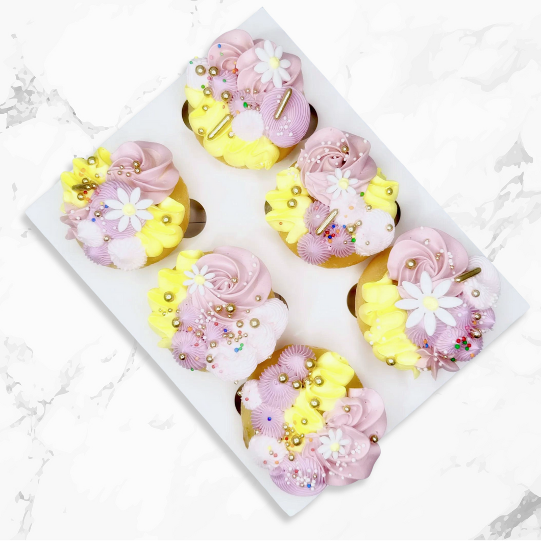 Pastel Yellow & Pink Cupcakes (6 Pack)