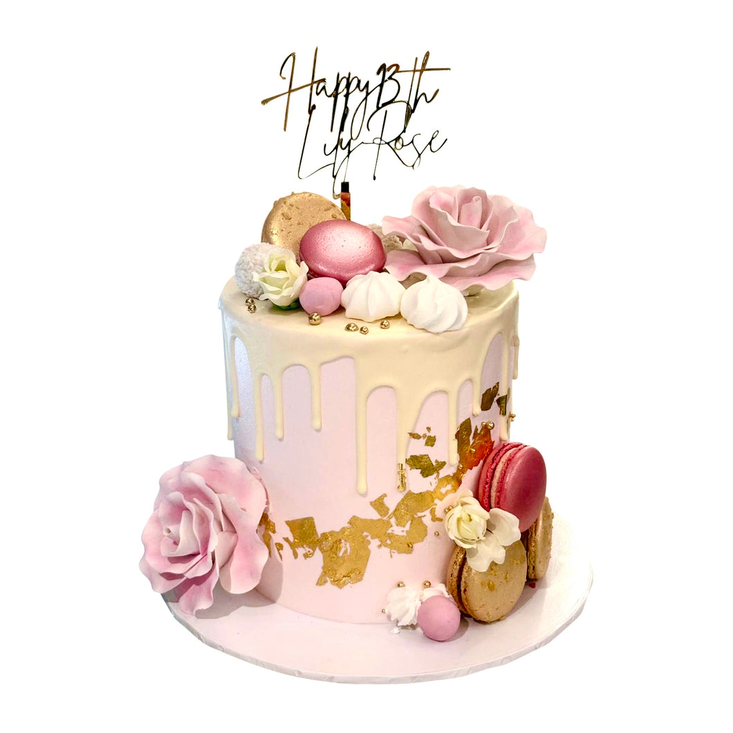 Pink & Gold with Fondant Flowers Cake