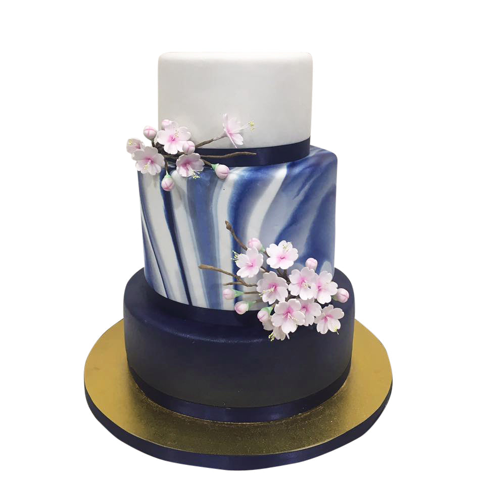 Navy Blue Marble Effect 3 Tier Cake