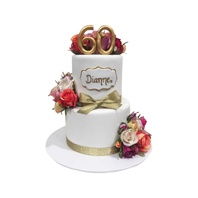 2 Tier Double Heigh Cake With Flowers
